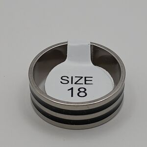 Mens Silver and Black Striped Stainless Steel Ring Band Size